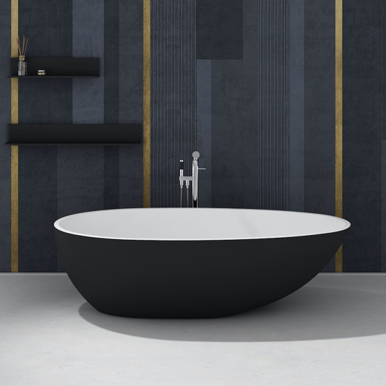 SOLID SURFACE | Toulouse Freestanding Solid Surface Bathtub - Black & White - 178cm | Bathtubs | Riluxa