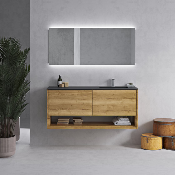 SOLID WOOD | Sagitta Corian® Colour Basin + Athena Wood Solid Oak Vanity Unit - 2 drawers | Vanity units | Riluxa