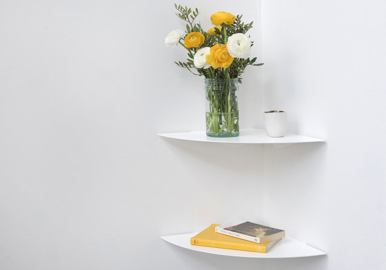 TEEgolo 36 cm Set of 2 White Steel Corner Wall Shelf | Shelving | Teebooks