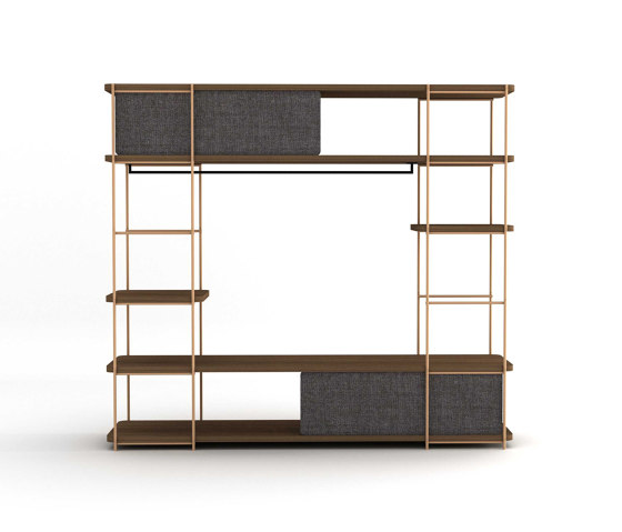 Modular dressing room by Julia Collection with black coat rack and fixed upholested pannels | Scaffali | Momocca