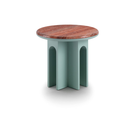 Arcolor Small Table 50 - Version with green pantone RAL 5635 lacquered Base and Travertino rosso Top | Mesas auxiliares | ARFLEX