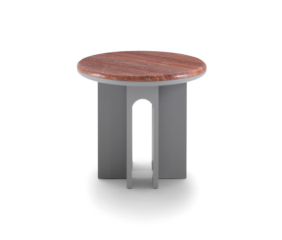 Arcolor Tavolino 50 - Versione con base laccata grigio RAL 7036 e top in Travertino rosso | Tavolini alti | ARFLEX