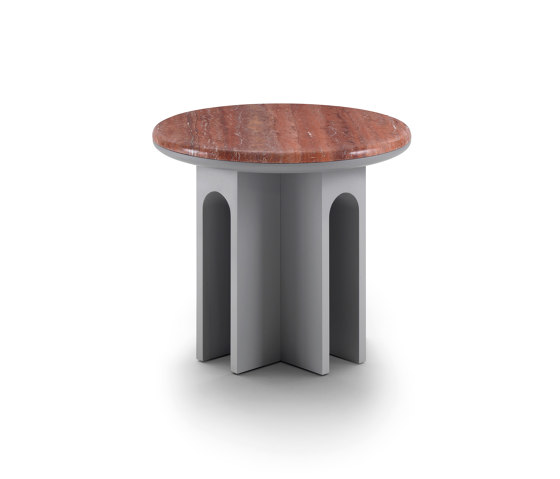 Arcolor Beistelltisch 50 - Version mit grau RAL 7036 lackierter Basis und Tischplatte aus Travertino rosso | Beistelltische | ARFLEX