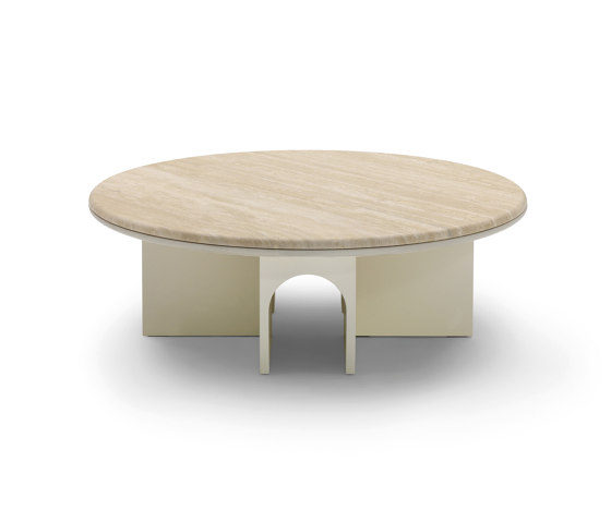 Arcolor Small Table 100 - Version with birch RAL 1013 lacquered Base and Travertino romano Top | Mesas de centro | ARFLEX