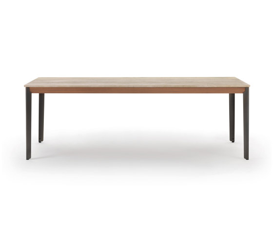 Hug Table - Version with Travertino romano Top and walnut Canaletto details | Mesas comedor | ARFLEX