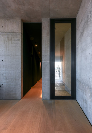 Nova | Porta d'ingresso a bilico vetrata in alluminio e vetro | Porte casa | Oikos Venezia – Architetture d’ingresso