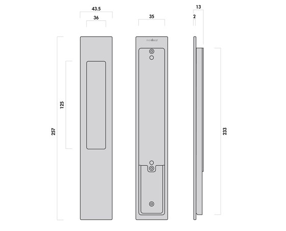 Mardeco 8102 M-Series Flush Pull (long Plate 255mm) no Key hole Black | Maniglie ad incasso | Mardeco International Ltd.