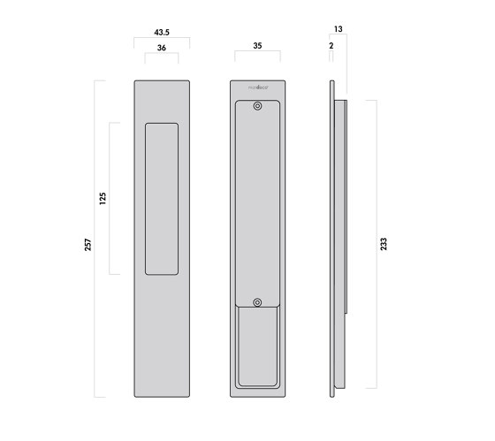 Mardeco 8102 M-Series Flush Pull (long Plate 255mm) no Key hole Satin Chrome | Maniglie ad incasso | Mardeco International Ltd.