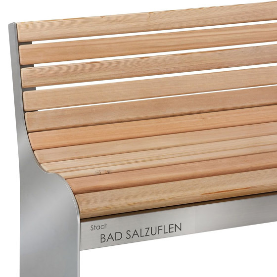 Brockes | Design Sitzbank BROCKES - Edelstahl - Lärche geölt 1500mm (2-Sitzer) Edelstahl, geschliffen | Benches | Briefkasten Manufaktur