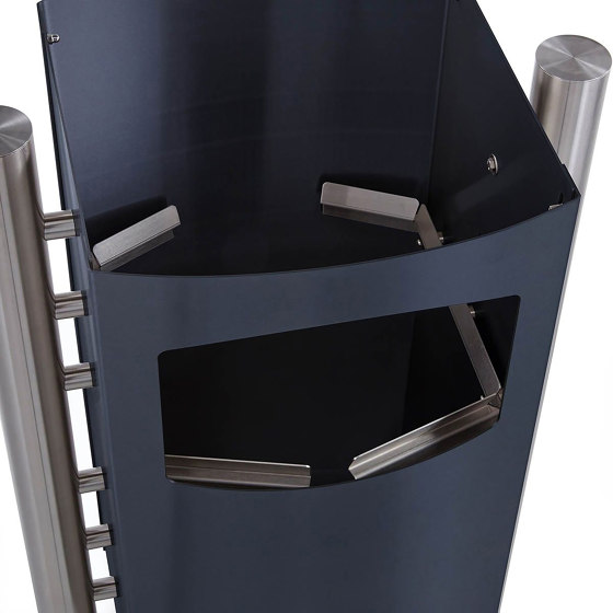 Basic | 5er 2x3 Edelstahl Standbriefkasten Design BASIC Plus 381X ST-R mit Abfallbehälter - RAL nach Wahl Links 100mm Tiefe | Waste baskets | Briefkasten Manufaktur