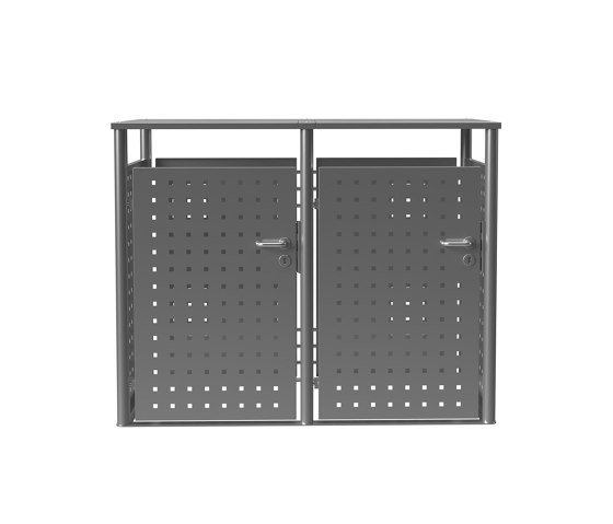 Basic | Edelstahl Mülltonnenbox BASIC 750V1 - 2-fach - Edelstahl geschliffen Türanschlag links * Schloß rechts | Waste baskets | Briefkasten Manufaktur