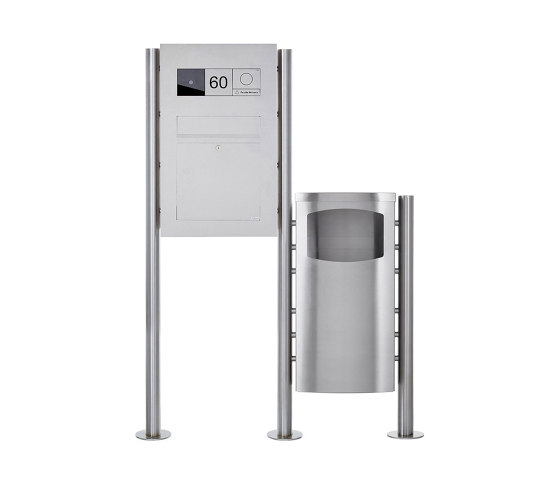 Basic | Edelstahl Standbriefkasten Designer BIG mit Abfallbehälter - GIRA System 106 - Video- Sprechanlage Rechts | Pattumiere | Briefkasten Manufaktur