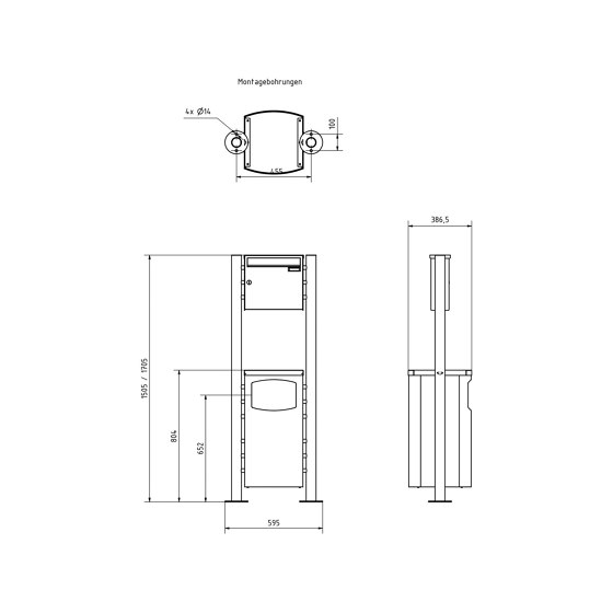 Basic | 1er Standbriefkasten Design BASIC Plus 381X ST-R mit Abfallbehälter - Edelstahl V2A geschliffen 100mm Tiefe | Abfallbehälter / Papierkörbe | Briefkasten Manufaktur