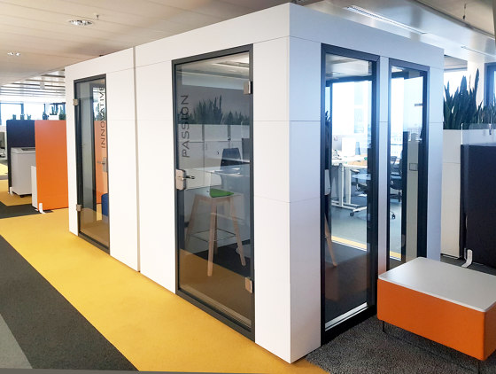 Meeting Unit | Sunset Orange | Soundproofing room-in-room systems | OFFICEBRICKS
