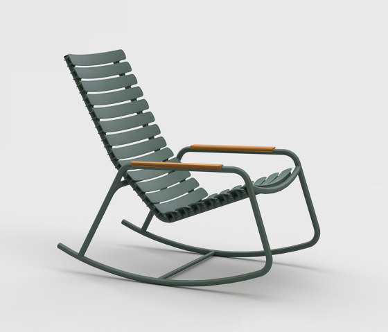 ReCLIPS | Rocking chair Olive Green with Bamboo armrests | Poltrone | HOUE