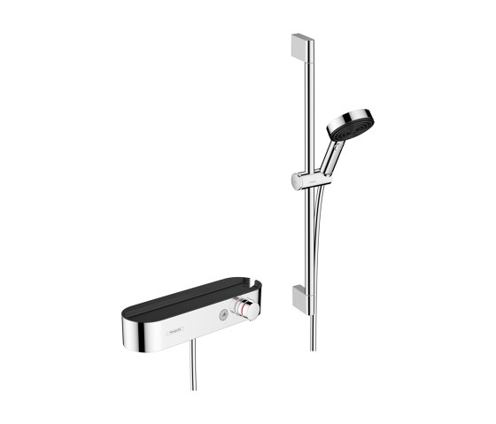 hansgrohe Pulsify Select Shower system 105 3jet Relaxation with hand shower, thermostat, shower bar 65 cm, slider and shower hose | Shower controls | Hansgrohe
