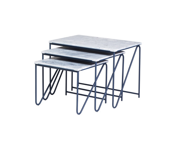 Tryptich Nesting Tables | Navy Blue with Grey Marble | Mesas nido | Please Wait to be Seated
