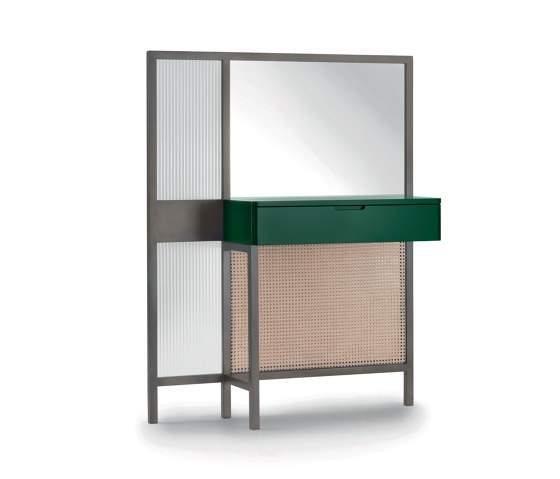 Threshold Spiegelmöbel - Niedrige Version mit grün lackierter Schublade | Schminktische | ARFLEX