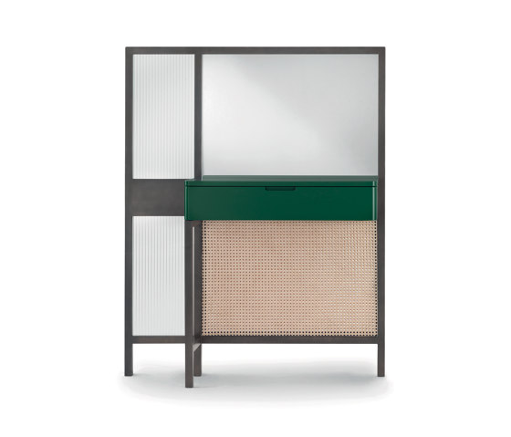 Threshold Spiegelmöbel - Niedrige Version mit grün lackierter Schublade | Schminktische | ARFLEX