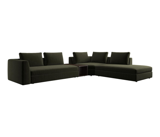 Bergamo corner sofa with lounging unit and pouf wstorage | Canapés | BoConcept