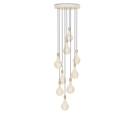 Brass Nine Pendant with Large White & Brass Canopy and Voronoi II Bulbs | Suspended lights | Tala