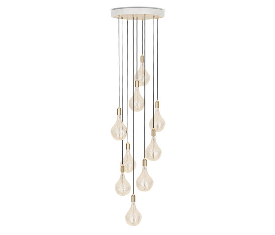 Brass Nine Pendant with Large White & Brass Canopy and Voronoi II Bulbs | Suspensions | Tala