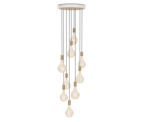 Oak Nine Pendant with Large White & Oak Canopy and Voronoi II Bulbs | Lampade sospensione | Tala