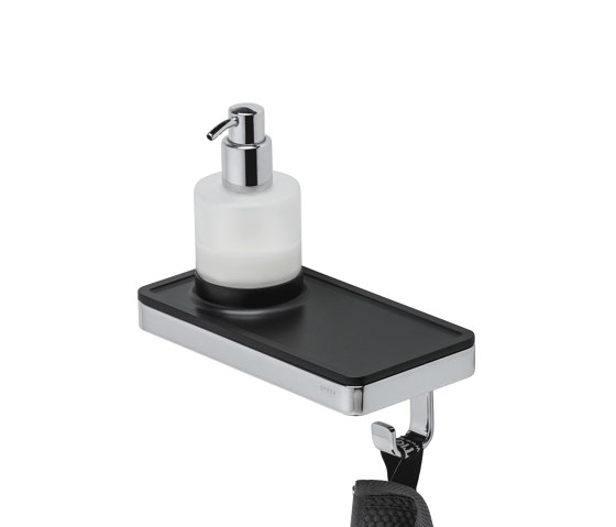 Frame Black Chrome | Soap Dispenser With Shelf And Towel Hook Black / Chrome | Soap dispensers | Geesa