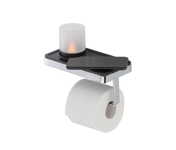 Frame Black Chrome | Porte-Rouleau Papier Toilette Avec Étagère Et Support (Lumière Led) Noir / Chrome | Distributeurs de papier toilette | Geesa
