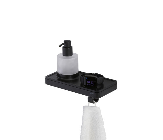 Frame Full Black | Soap Dispenser With Shelf And Towel Hook Black | Soap dispensers | Geesa