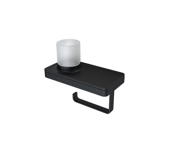 Frame Full Black | Porte-Rouleau Papier Toilette Avec Étagère Et Support (Lumière Led) Noir | Distributeurs de papier toilette | Geesa