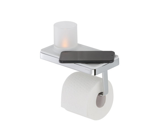 Frame White Chrome | Porte-Rouleau Papier Toilette Avec Étagère Et Support (Lumière Led) Blanc / Chrome | Distributeurs de papier toilette | Geesa