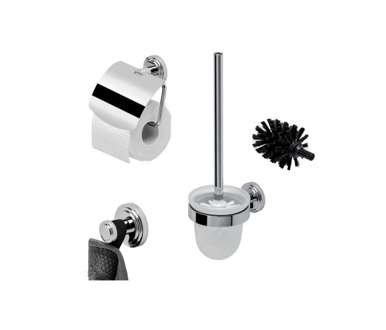 Naxos | Toilet Accessories Set - Toilet Brush And Holder - Toilet Roll Holder With Cover - Towel Hook - Chrome | Towel rails | Geesa