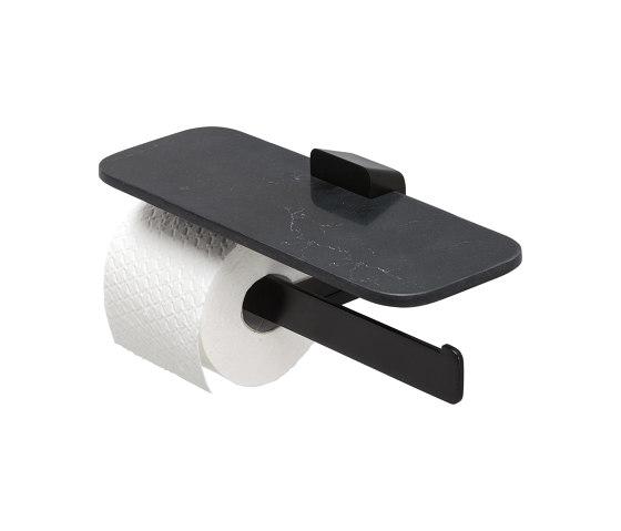 Shift Black | Toilettenpapierhalter Doppelt Schwarz Mit Ablage Mit Mattschwarzem Marmoreffekt | Toilettenpapierhalter | Geesa