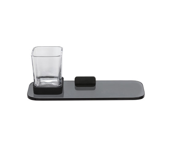 Shift Brushed Metal Black | Glass Holder Brushed Metal Black With Shelf In Smoked Glass | Toothbrush holders | Geesa