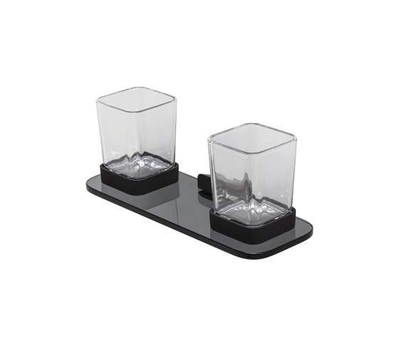 Shift Brushed Metal Black | Glass Holder Double Brushed Metal Black With Shelf In Smoked Glass | Toothbrush holders | Geesa