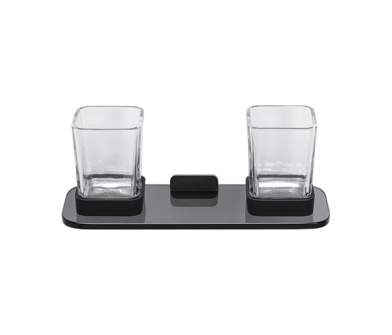 Shift Brushed Metal Black | Glass Holder Double Brushed Metal Black With Shelf In Smoked Glass | Toothbrush holders | Geesa