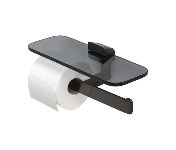 Shift Brushed Metal Black | Porte-Rouleau Papier Toilette Double Métal Brossé Noir Avec Étagère Verre Fumé | Distributeurs de papier toilette | Geesa