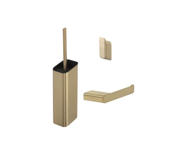 Shift Brushed Gold | Toilet Accessories Set - Toilet Brush And Holder - Toilet Roll Holder Without Cover - Towel Hook - Brushed Gold | Towel rails | Geesa