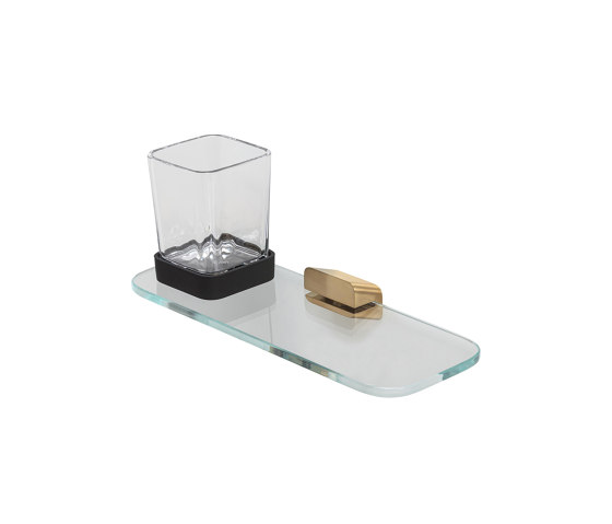 Shift Brushed Gold | Glass Holder Brushed Gold With Shelf In Transparent Glass | Toothbrush holders | Geesa