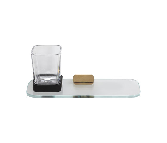 Shift Brushed Gold | Glass Holder Brushed Gold With Shelf In Transparent Glass | Toothbrush holders | Geesa