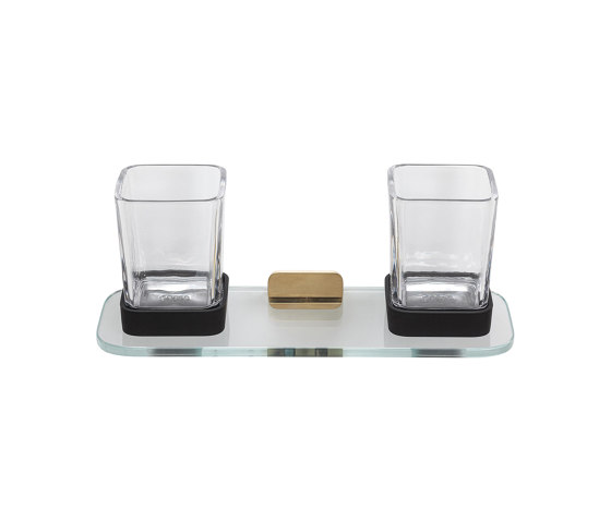 Shift Brushed Gold | Glass Holder Double Brushed Gold With Shelf In Transparent Glass | Toothbrush holders | Geesa