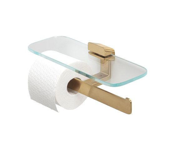 Shift Brushed Gold | Toilettenpapierhalter Doppelt Goldfarben Gebürstet Mit Ablage Aus Transparentem Glas | Toilettenpapierhalter | Geesa