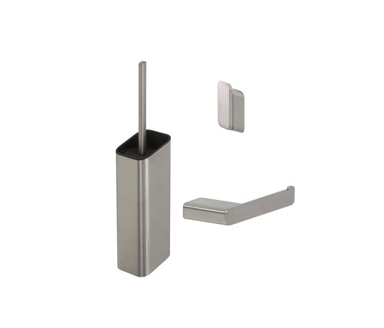 Shift Brushed Stainless Steel | Toilet Accessories Set - Toilet Brush And Holder - Toilet Roll Holder Without Cover - Towel Hook - Brushed Stainless Steel | Towel rails | Geesa