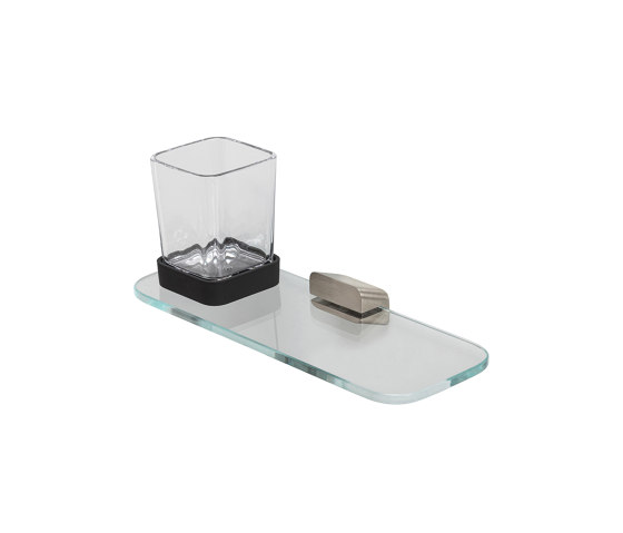Shift Brushed Stainless Steel | Glass Holder Brushed Stainless Steel With Shelf In Transparent Glass | Toothbrush holders | Geesa