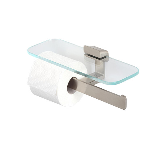 Shift Brushed Stainless Steel | Toilet Roll Holder Double Brushed Stainless Steel With Shelf In Transparent Glass | Paper roll holders | Geesa