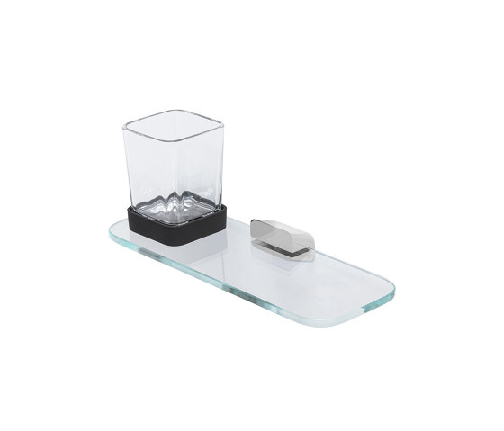 Shift Chrome | Glass Holder Chrome With Shelf In Transparent Glass | Toothbrush holders | Geesa