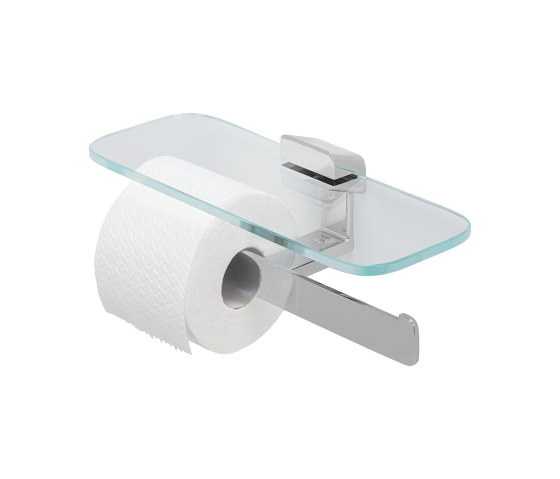 Shift Chrome | Toilet Roll Holder Double Chrome With Shelf In Transparent Glass | Paper roll holders | Geesa