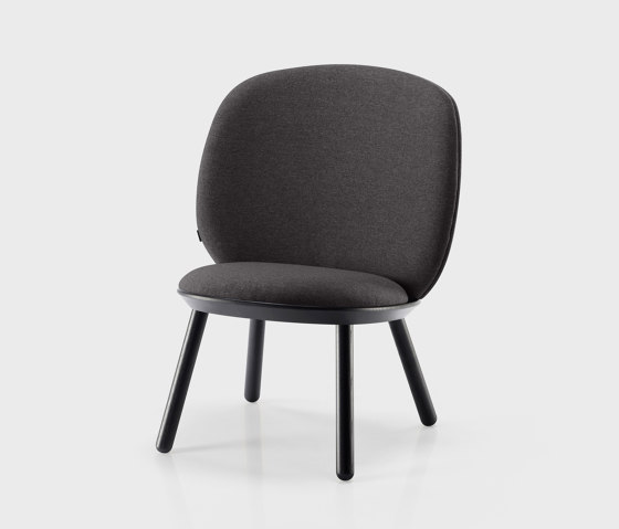 Naïve Low Chair, black painted ash frame, grey Delius Gavi fabric | Poltrone | EMKO PLACE