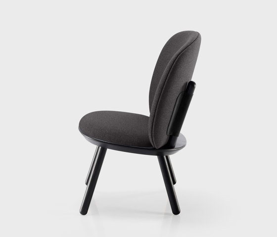 Naïve Low Chair, black painted ash frame, grey Delius Gavi fabric | Poltrone | EMKO PLACE
